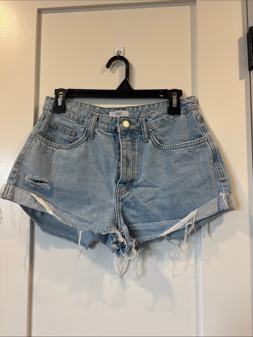Forever 21 Light Blue Distressed Denim Shorts